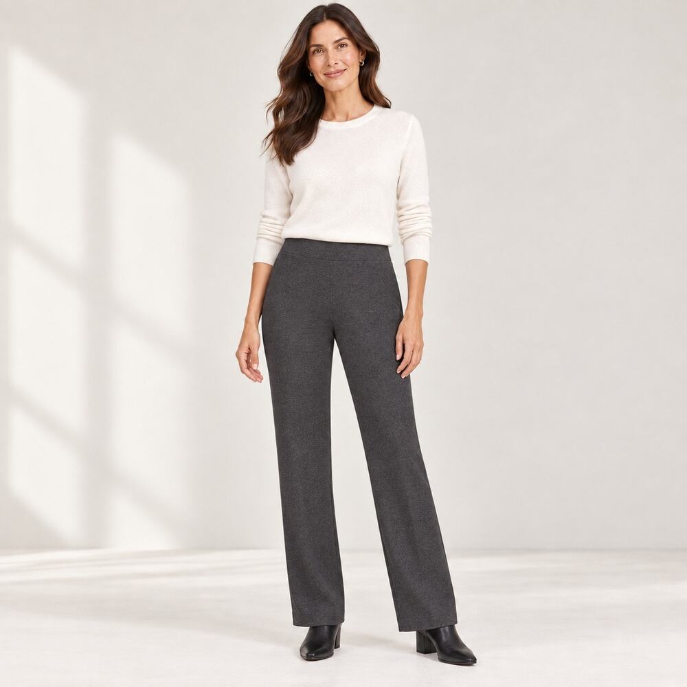 Quiet Luxury Eileen Fisher Petite Wool Stretch Straight Leg Pants Charcoal PS
